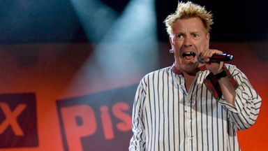 John Lydon of British band the Sex Pistols performs at the Isle of Wight festival 2008 in Newport, England, Saturday, June 14, 2008. (AP Photo/Nathan Strange)